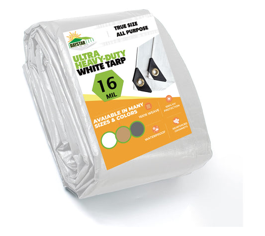 16 MIL Thick Ultra Heavy Duty White Tarp 3ply Waterproof 9.5oz UV Protected
