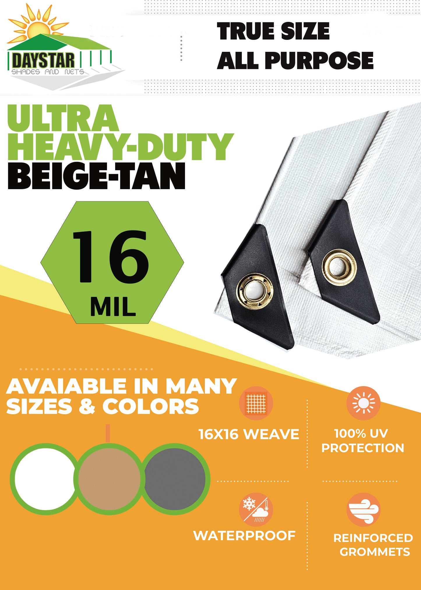 16 MIL Thick Ultra Heavy Duty White Tarp 3ply Waterproof 9.5oz UV Protected