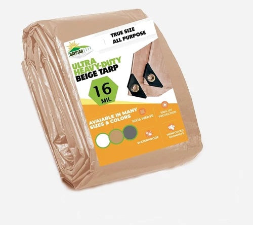 16 MIL Thick Ultra Heavy Duty Beige Tarp 3ply Waterproof 9.5oz UV Protected