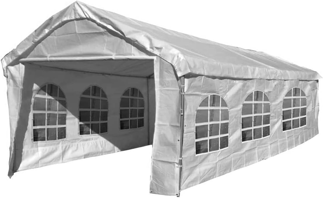 20x20 Party Tent Replacement Canopy Tarp Set Side Paneling and Valanced Top Set Replacement Tarp Kit Carport/Party Tent Top & Side Wall Set 3 Window Side Wall Replacement Tarps White 5pc