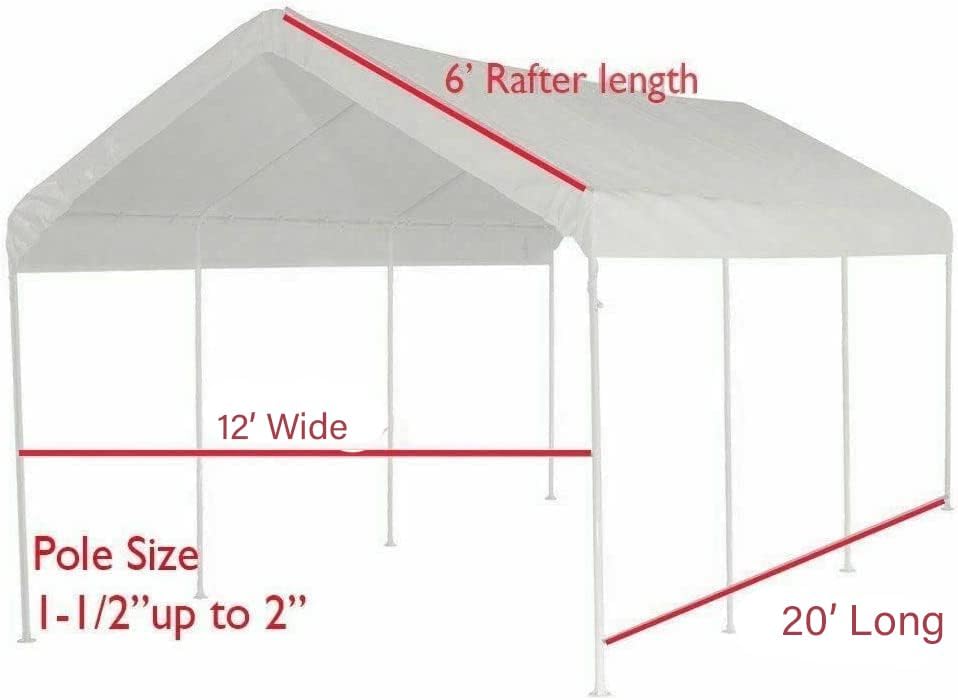 12x20 Party Tent Replacement Canopy Tarp Set Side Paneling and Valanced Top Set Replacement Tarp Kit Carport/Party Tent Top & Side Wall Set 3 Window Side Wall Replacement Tarps White 5pc