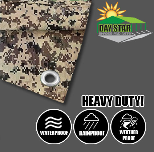 DAY STAR SHADES All Weather 8 MIL Desert Camo Tarp Digital Camouflage Pattern