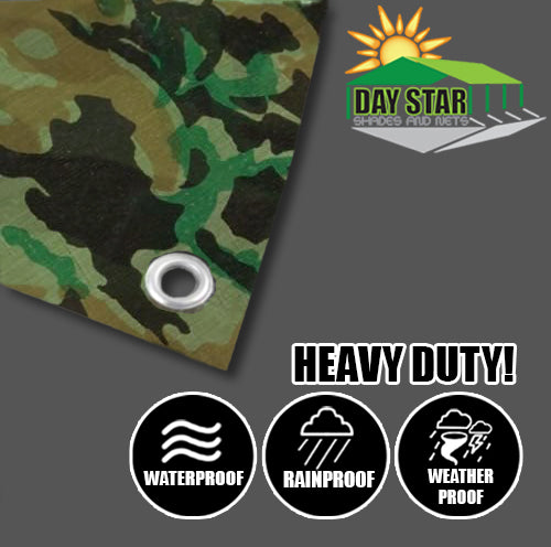 All Weather Green Camo Tarp 3 Ply Coated Reinforced Canopy 3 Layer