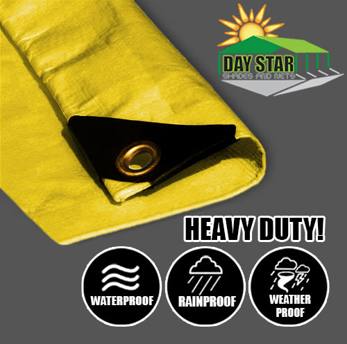 DAY STAR SHADES Extra Heavy Duty 12 mil YELLOW Tarp 3 Ply Coated Reinforced Canopy 3 Layer