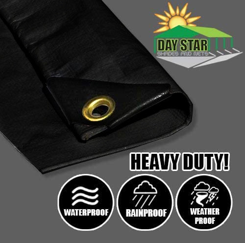 DAY STAR SHADES Extra Heavy Duty 14 MIL BLACK Tarp 3 Ply Coated Reinforced Canopy 3 Layer